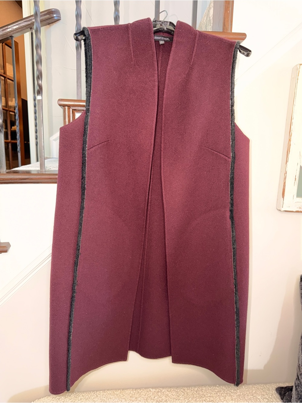 Neiman Marcus Sleeveless Vest  in Aubergine with Black Trim